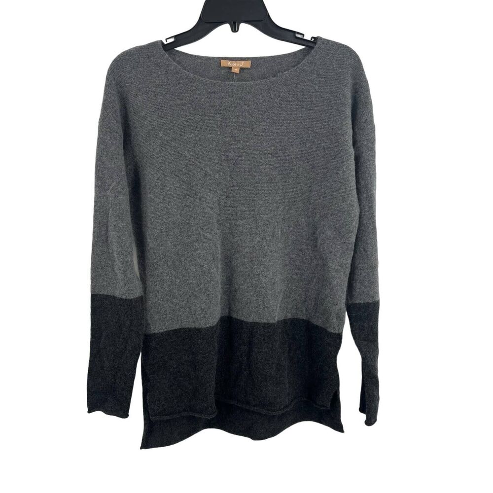 KIER + J Grey 100% Cashmere Colorblock Sweater Medium New